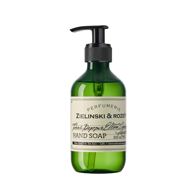 Pink Pepper, Elemi, Cinnamon & Leather hand soap with a rich aromatic fragrance